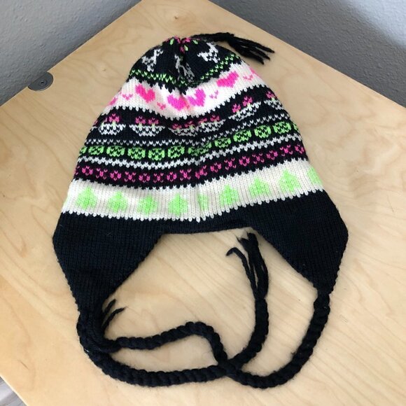 Stowe Woolens Vermont Wool Beanie Women's One Size Fair Isle Black Pink White - Picture 4 of 7